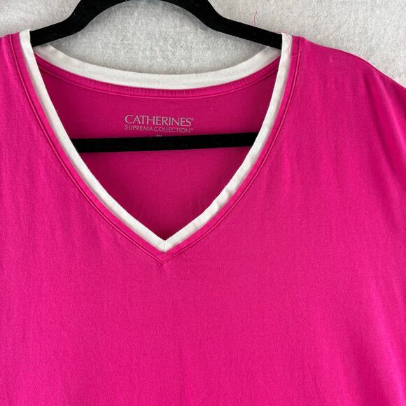Cathrine's Suprema Collection V-neck Top 3X Plus 26/28W Hot Pink Modest Comfort - Picture 5 of 11
